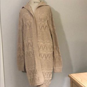 POL Tan Crochet Hooded Cardigan